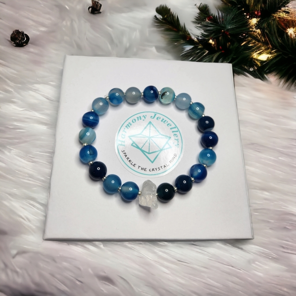 8 mm Blue Lace Agate Clear Quartz Bracelet